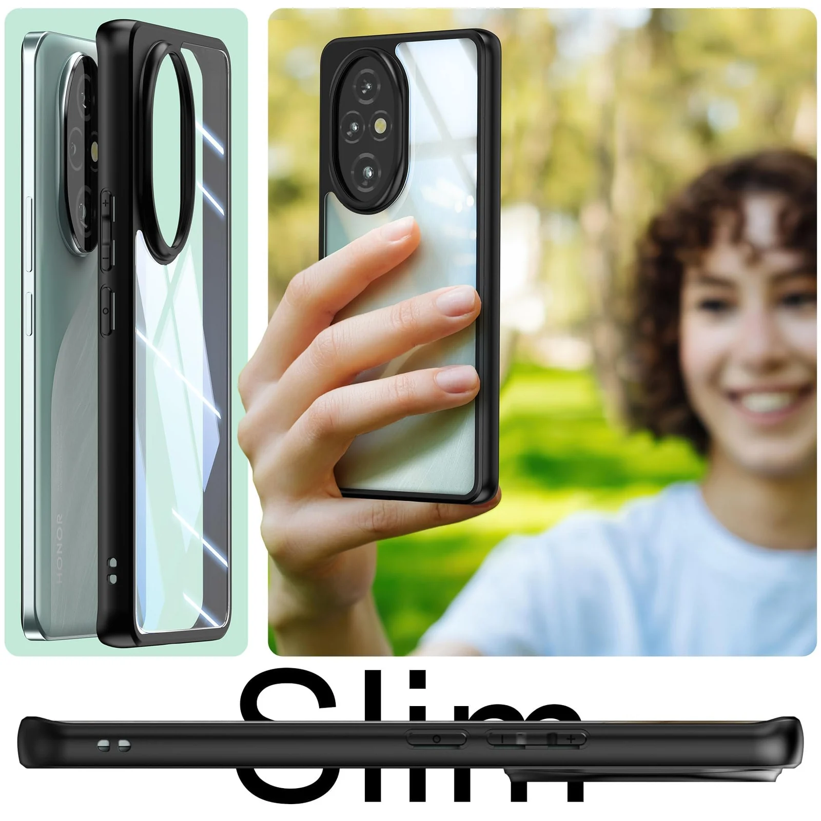 DL3 Mobilak Compatible with Honor 200 Pro 5G Case Transparent, Military-Grade Shockproof Anti-Yellowing, Slim Protective Phone Case Full Bumper Cover With Camera Lens Protective - Black