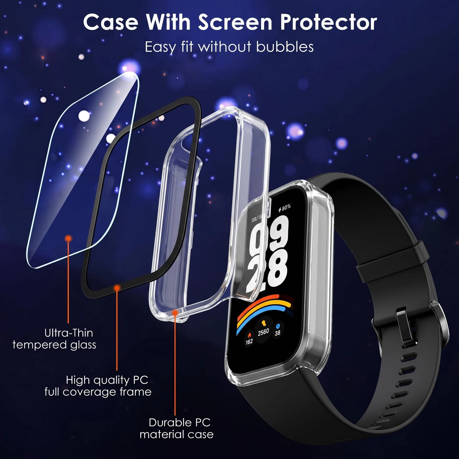 DL3 MOBILAK Full-Coverage Watch Case with Tempered Glass for Xiaomi Smart Band 9 Active, Clear