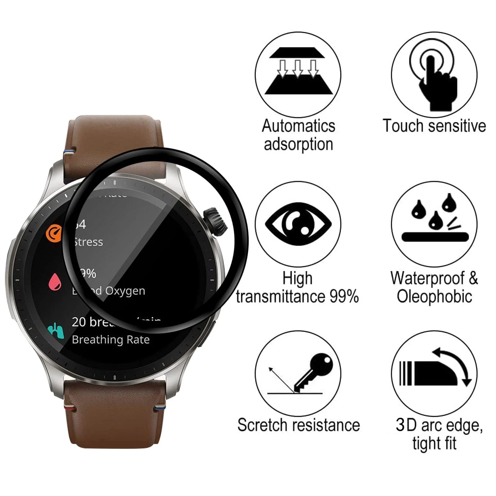 DL3 Mobilak Screen Protector For Amazfit GTR 4, 3D Curved Soft Edge Protective Film [Anti-Scratch] [Bubble Free] [Ultra Shatterproof] [High Sensitive] (Not Glass) - Black