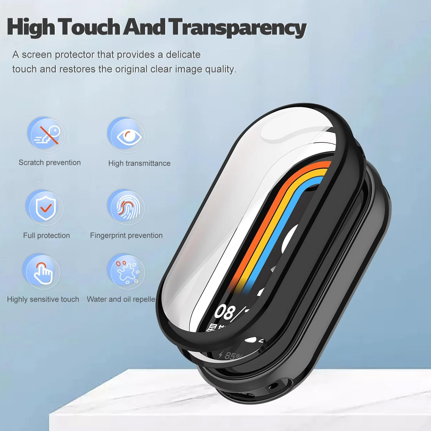 DL3 Mobilak Case Cover for Xiaomi Mi Band 10/9 / 8, Soft HD TPU Clear Film Case, Lightweight cover, Anti-Scratch and Anti-Fall for Protective Shell For Xiaomi Smart Band 10/9/8 - Black