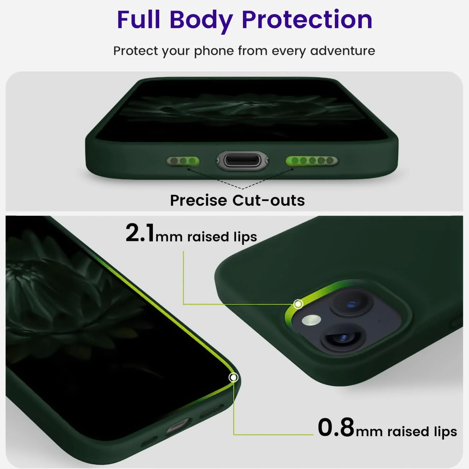 DL3 Mobilak Liquid Silicone Protective Case for iPhone 13 / iPhone 14 with Camera Protection and Microfiber Lining - Green 2