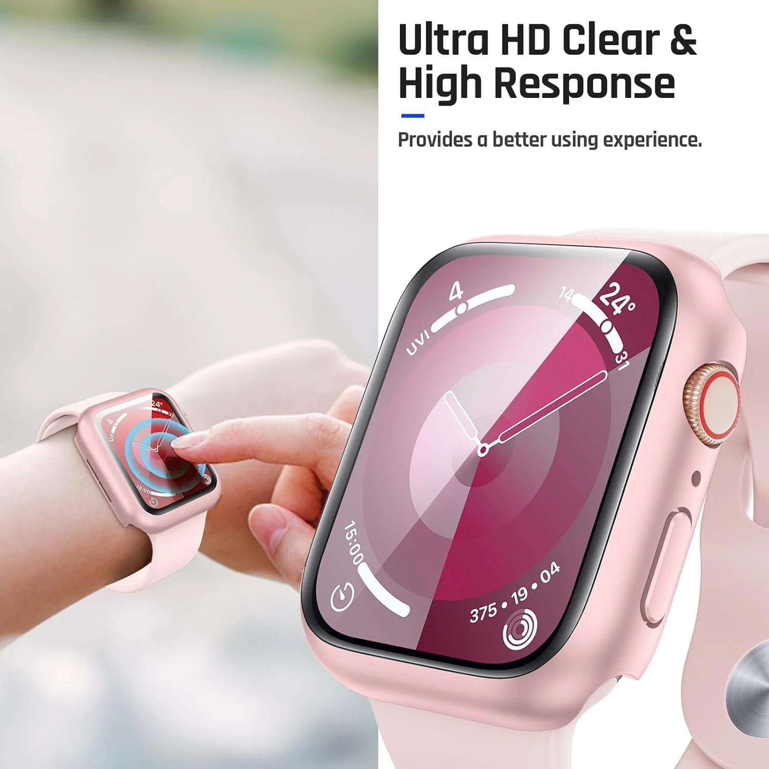 DL3 Mobilak Hard Case Designed for Apple Watch Series 8/7/6/5/4/Series SE/SE 2 44mm, Built-in 9H [HD Clear] Tempered Glass Screen Protector, [Full Protection] Slim Cover for 44mm - Pink