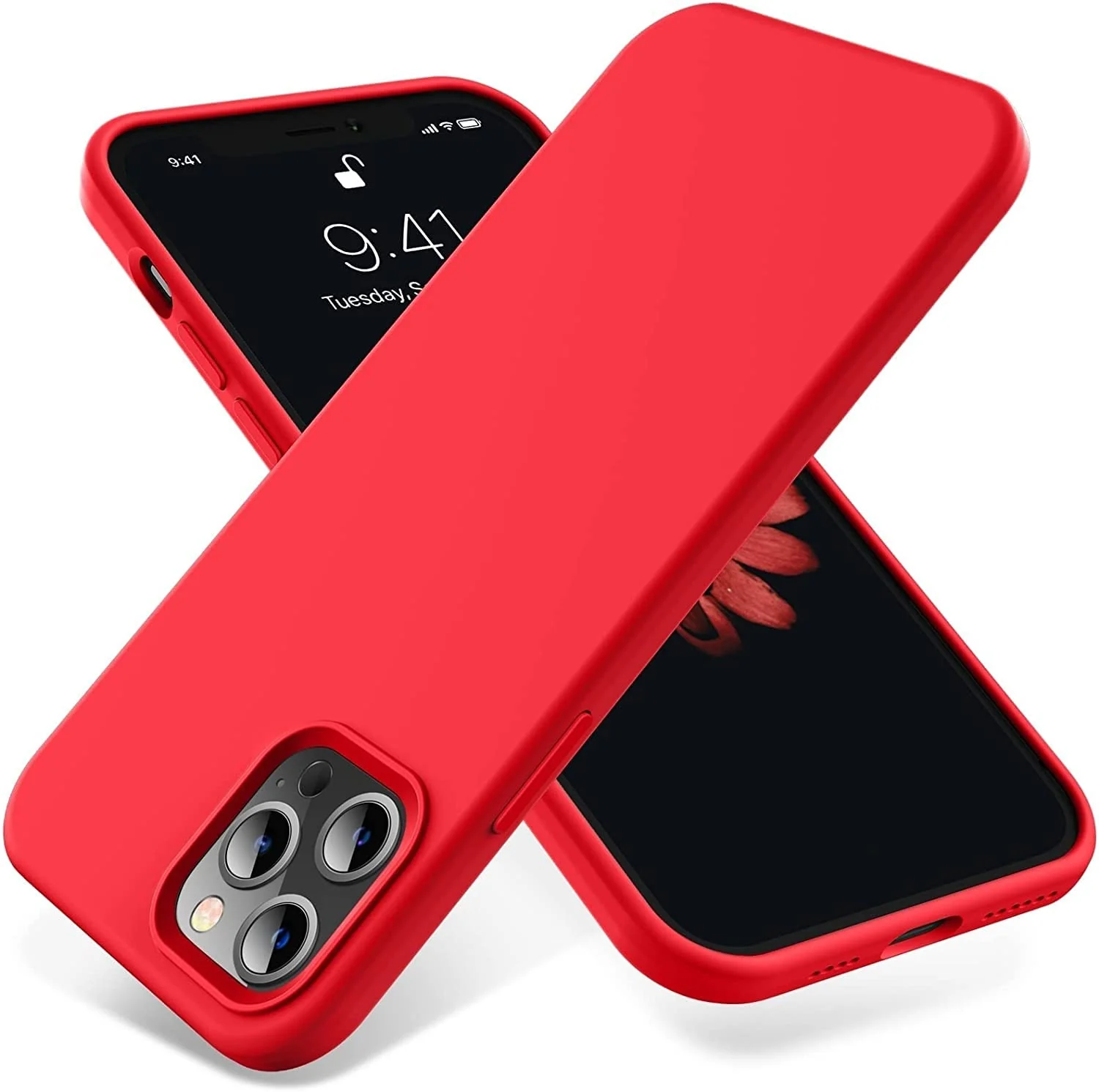 DL3 Mobilak Liquid Silicone Protective Case for iPhone 11 Pro (5.8 Inch) with Camera Protection and Microfiber Lining - Red