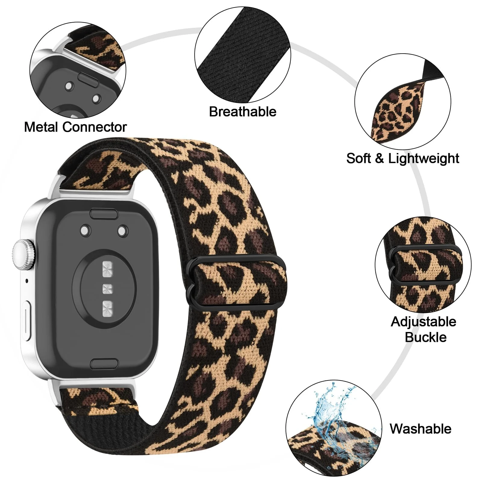 DL3 Mobilak Strap Compatible with Honor Band 7 / Huawei Band 7, Soft Elastic Nylon Straps, Adjustable Stretchy Sports Replacement Bracelets Wristbands for Women Men - Leopard