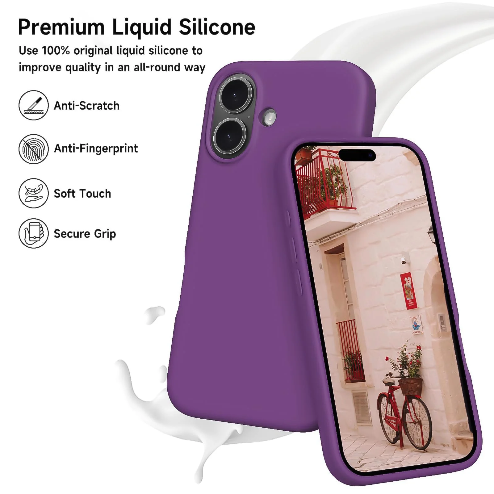 DL3 Mobilak Liquid Silicone Case for iPhone 16 6.1-inch, Supports wireless charging, Shock-absorbing protection, Scratch-resistant surface - Violet