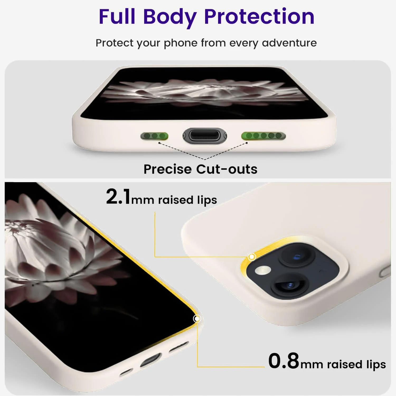 DL3 Mobilak Liquid Silicone Protective Case for iPhone 15 with Camera Protection and Microfiber Lining - Cream