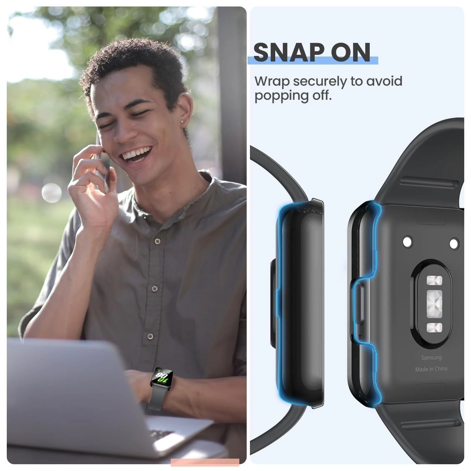 DL3 MOBILAK Full-Coverage Watch Case with Tempered Glass for Samsung Galaxy Fit 3, Black