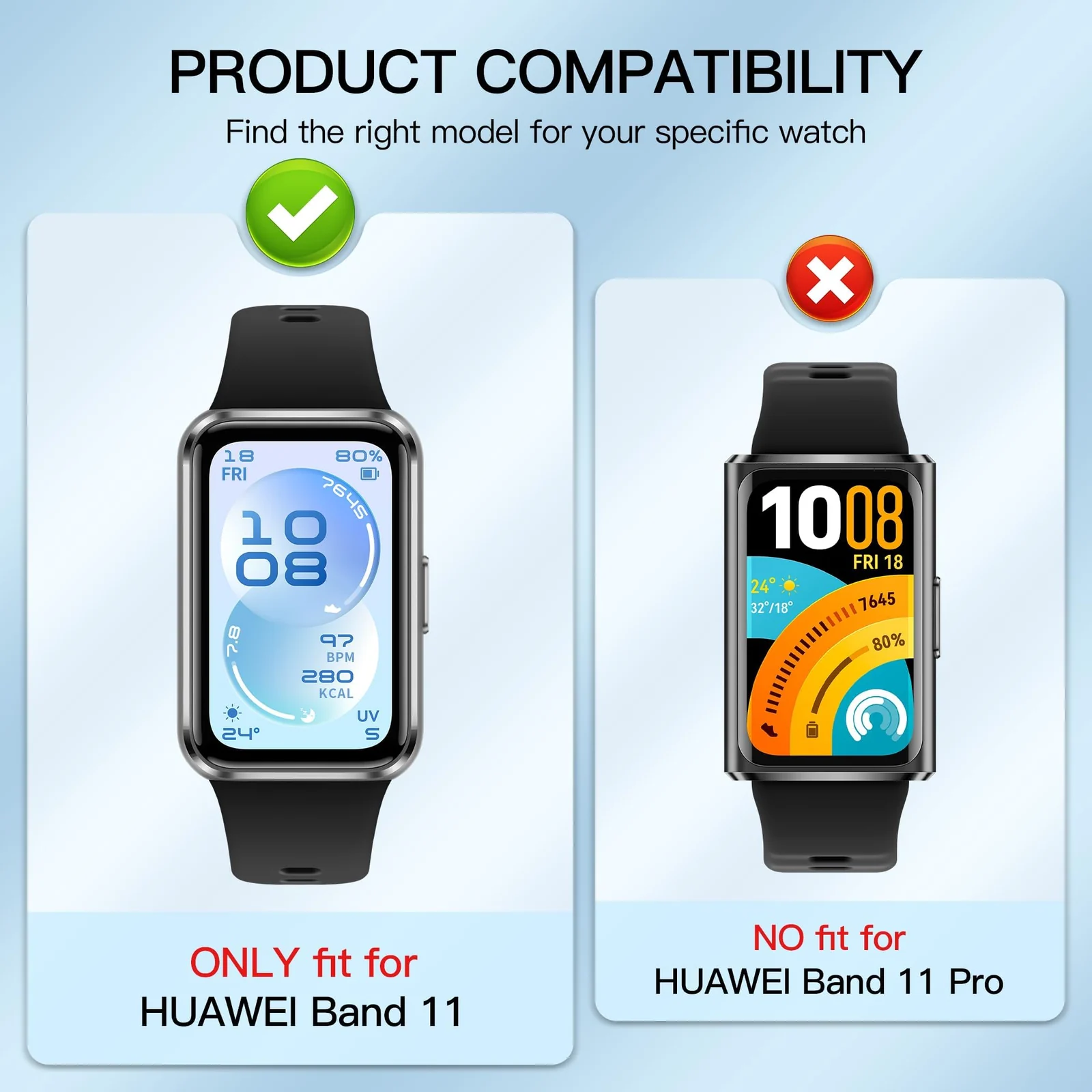 DL3 Mobilak Case with Screen Protector for Huawei Band 11, Bumper Full Coverage Hard PC Overall Protective Cover, Built-in Tempered Glass Film High Sensitivity For Huawei Band 11 - Black