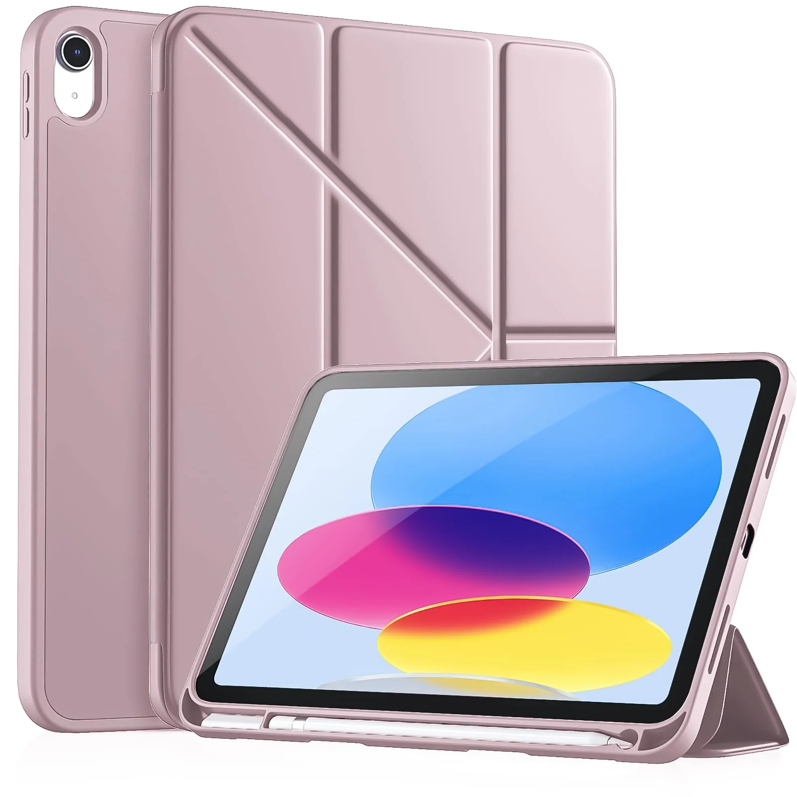 DL3 Mobilak iPad (A16) Case/iPad 10th Generation [11-Inch 2025/10.9 Inch 2022] with Pencil Holder, [Support Touch ID] Flexible TPU Back Shell Smart Trifold Stand Protective Auto Wake/Sleep - A. Rose Gold