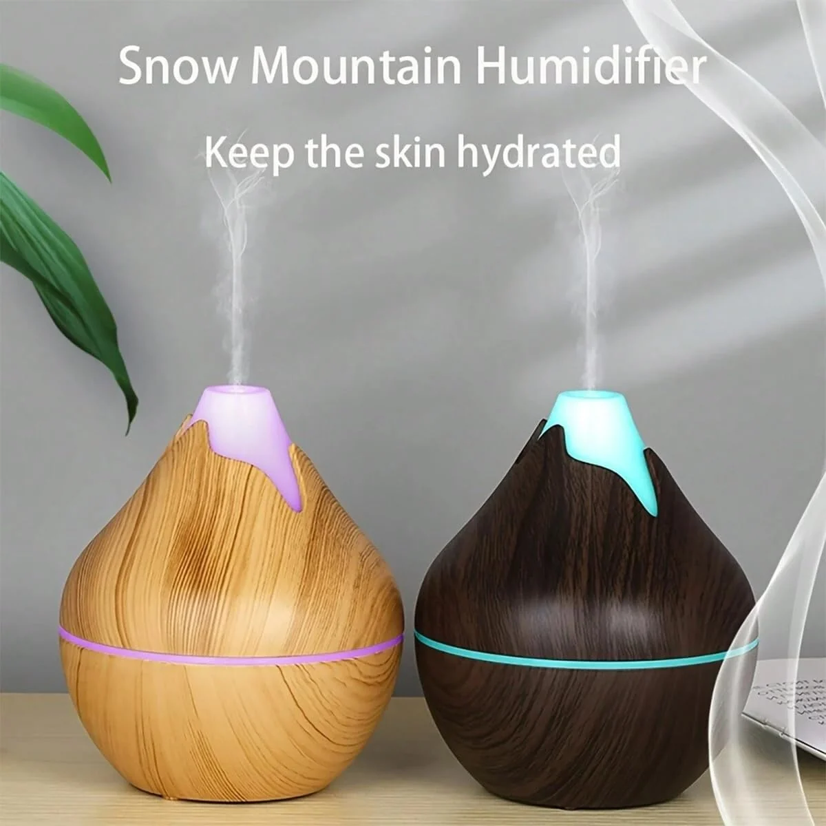 Mobigon Wood Cool Mist Ultrasonic Humidifier for Room Moisture, Aroma Diffuser for Home, 200ml Essential Oil Diffuser with 7 Colorful Night Light, Auto Shut-Off, Home, Office, car - Dark Brown