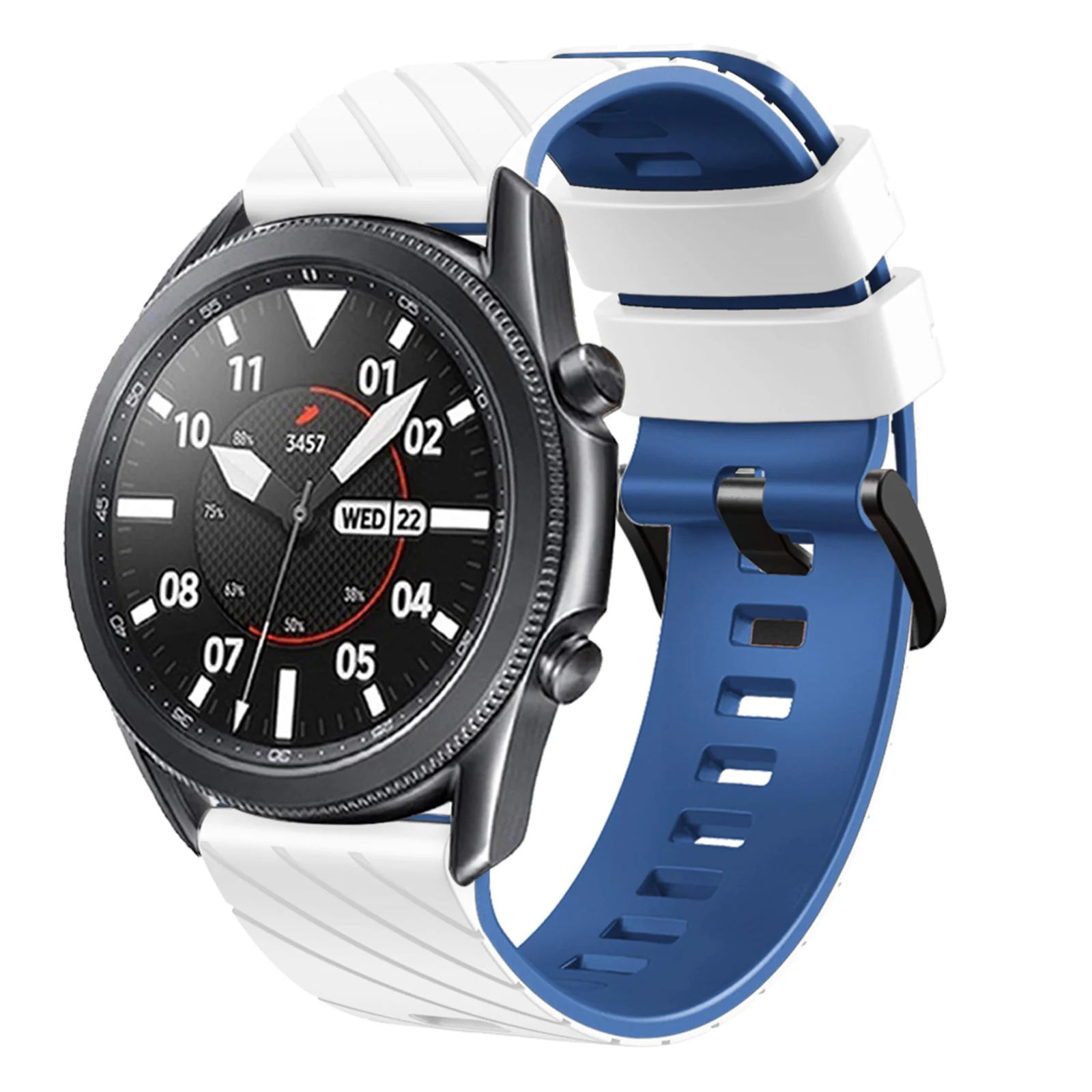 DL3 Mobilak Silicone Sport Band 22MM Strap For Xiaomi Redmi Watch 5 Active/5 Lite/Samsung Galaxy Watch 3 45mm/Watch 46mm/Gear S3/Huawei watch GT5 GT4 GT3 GT2 GT 46MM/GT2E/GT3 Pro/GT 5 Pro - White/blue