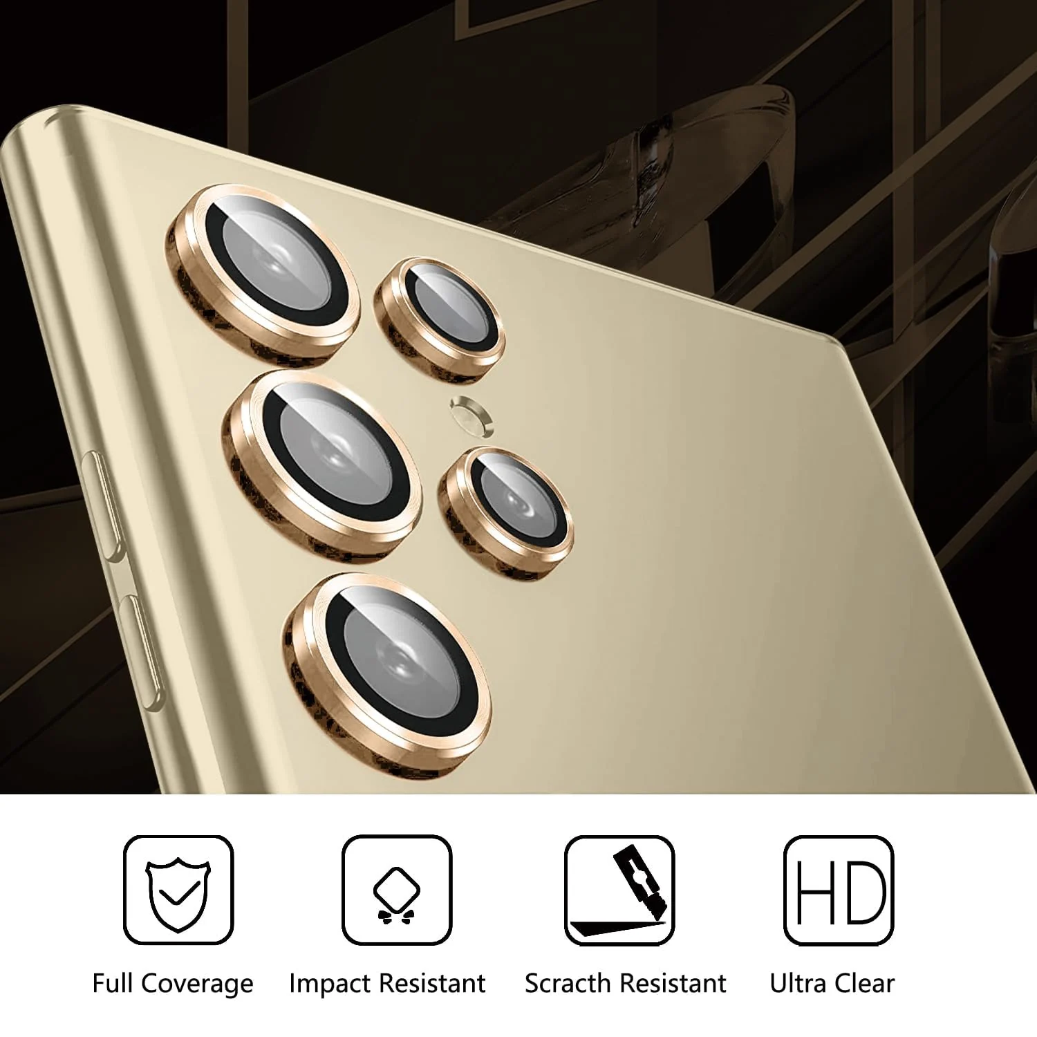 DL3 Mobilak Camera Lens Protector for Samsung Galaxy S23 Ultra, Camera protection, Shock-absorbing protection, Scratch-resistant surface - Gold