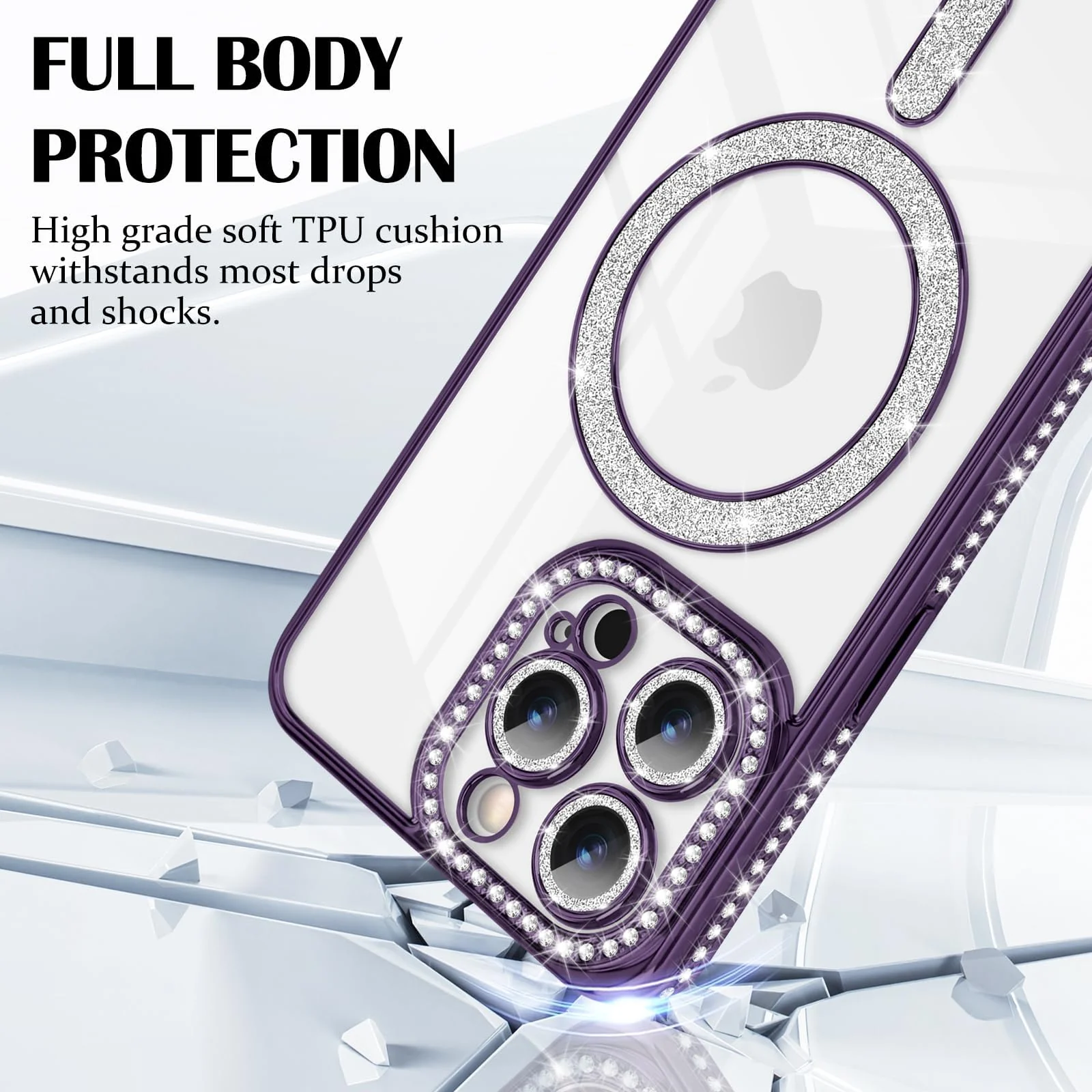 DL3 Mobilak MagSafe-Compatible Magnetic Case for iPhone 15 Pro with Camera Protection and Magnetic Car-Mount Support - Purple