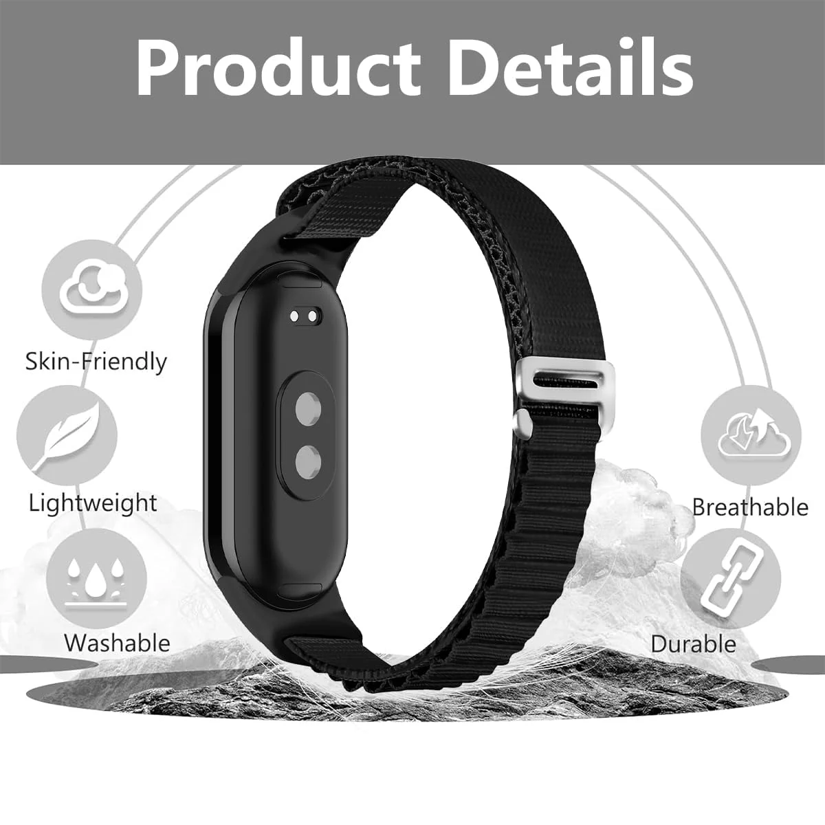 DL3 Mobilak Nylon Strap for Xiaomi Mi Band 9/Mi Band 8/Smart Band 8/Smart Band 9, Nylon Titanium G Hook Band, Upgraded Nylon Watch Band, Adjustable Replacement Strap for Xiaomi Band 8 | 9 - Black