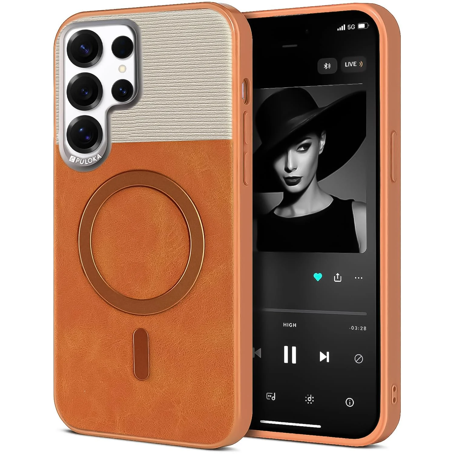 DL3 Mobilak Leather Wallet Case with Card Slot for Samsung Galaxy S26 Ultra with Camera Protection and MagSafe Compatibility - Orange