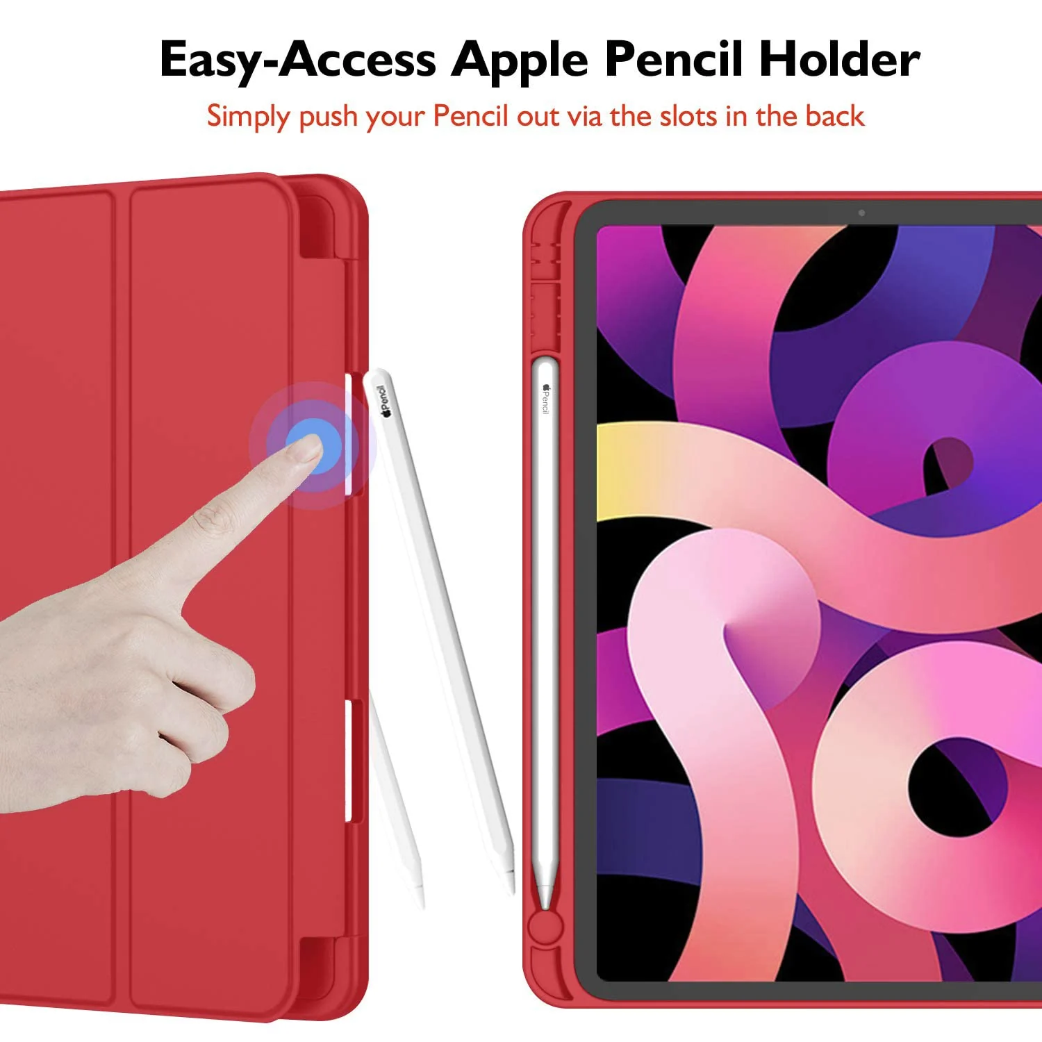 DL3 Mobilak iPad Air 11-Inch M2 (2024), iPad Air 5/4 (2022/2020 5th/4th 10.9-Inch) Case with Pencil Holder Full Body Protection + Apple 2nd Pencil Charging and Auto Wake/Sleep - Red