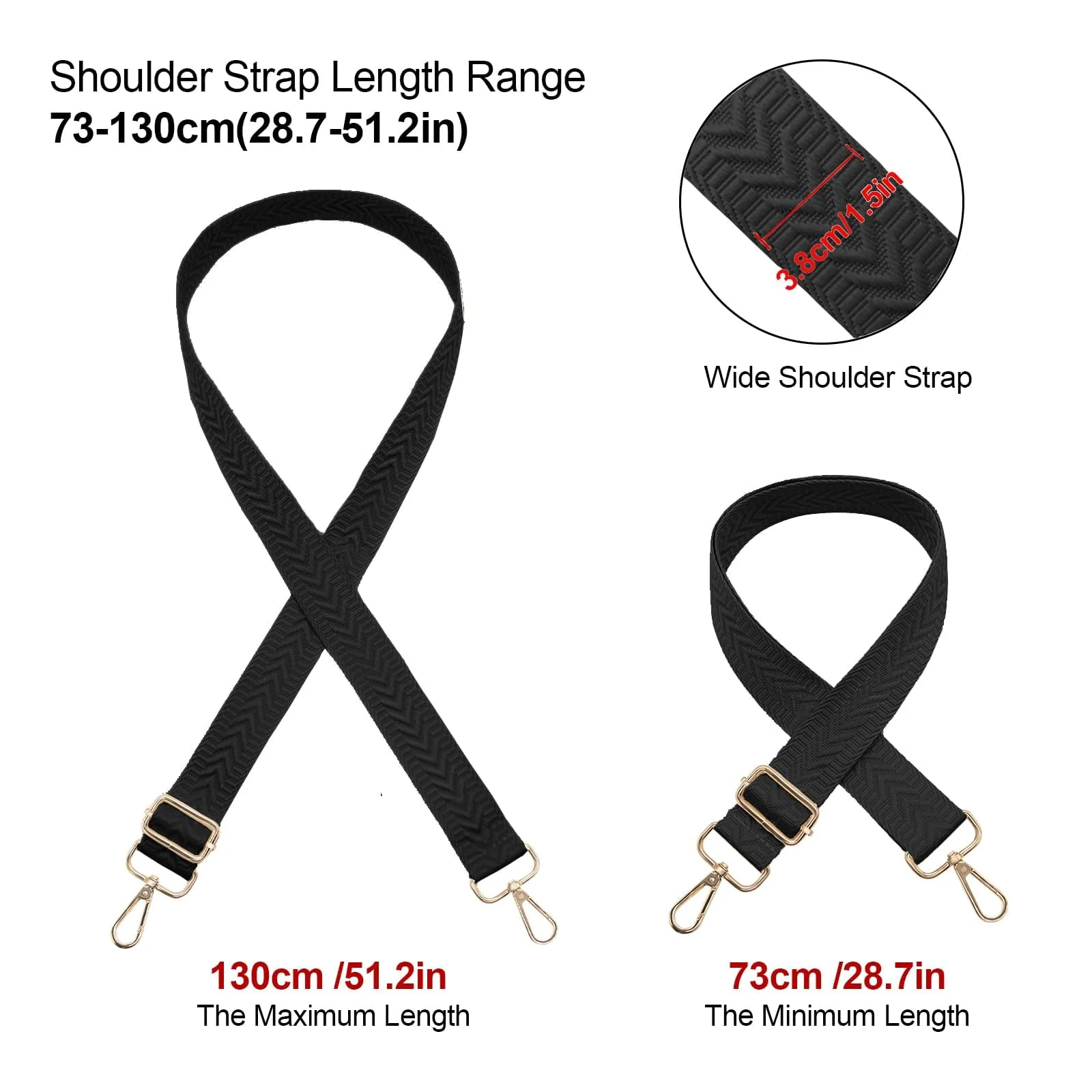 DL3 Mobilak Adjustable Wide Crossbody Bag Strap for Women, Replacement Shoulder Strap for Handbags, Totes & Purses with Elegant Embroidered Pattern and Metal Hooks - Black Arrow