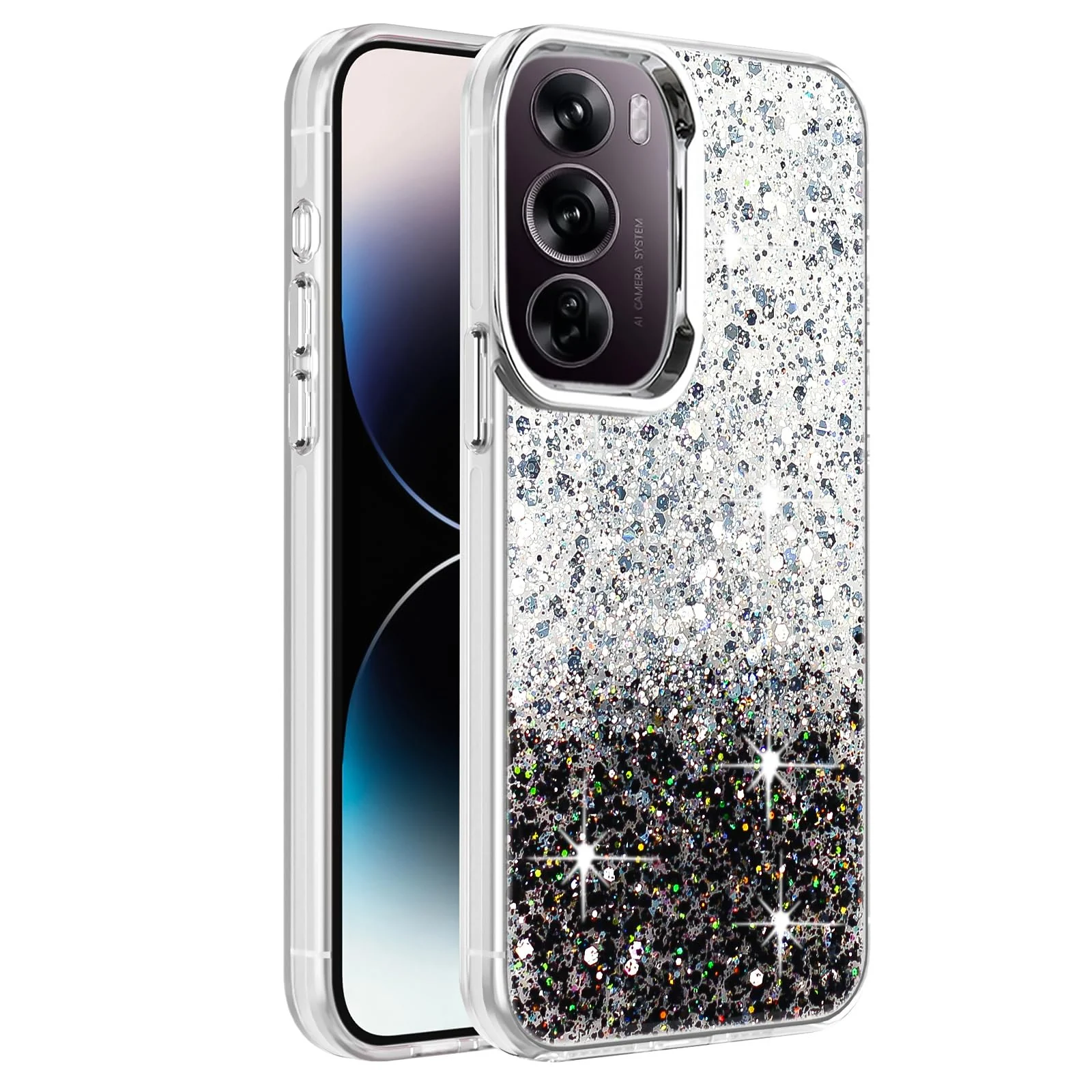 DL3 Mobilak Glitter Rhinestone Protective Case for realme C75 / realme 14x with Shockproof Design - White Black