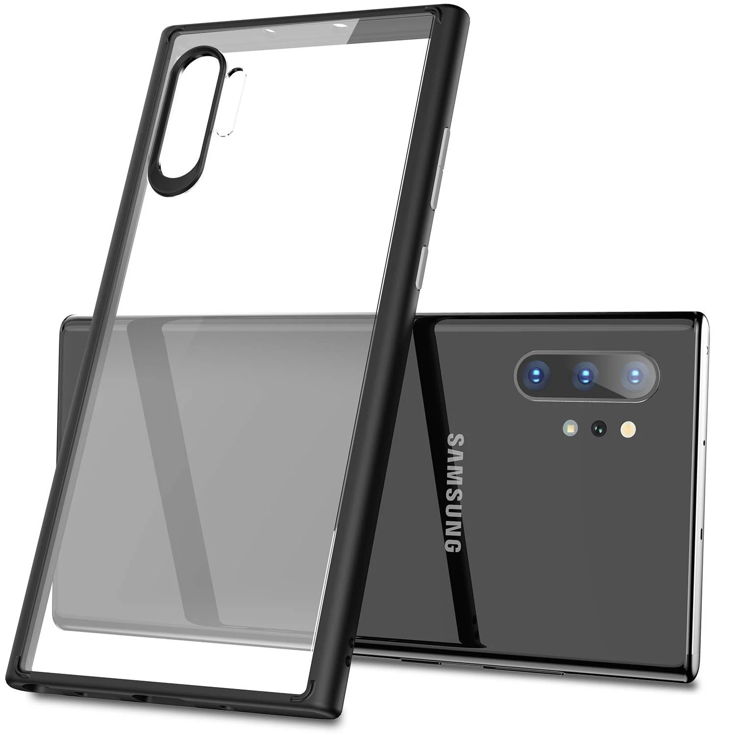 DL3 Mobilak Clear PC and TPU Protective Case for Samsung Note 10 Plus with Shockproof Design and Anti-Yellowing Design - Black