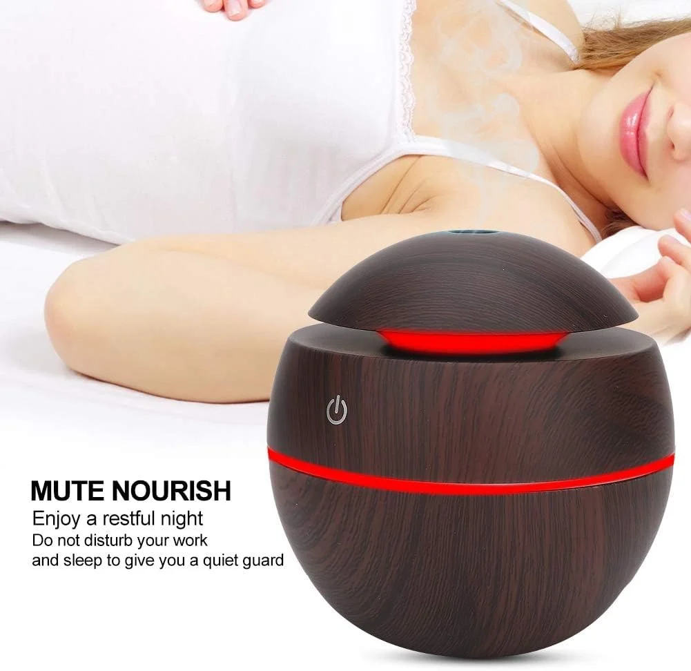 Mobigon Wood Cool Mist Ultrasonic Humidifier for Room Moisture, Aroma Diffuser for Home, 200ml Essential Oil Diffuser with 7 Colorful Night Light, Auto Shut-Off, Home, Office, car - A.Dark Brown