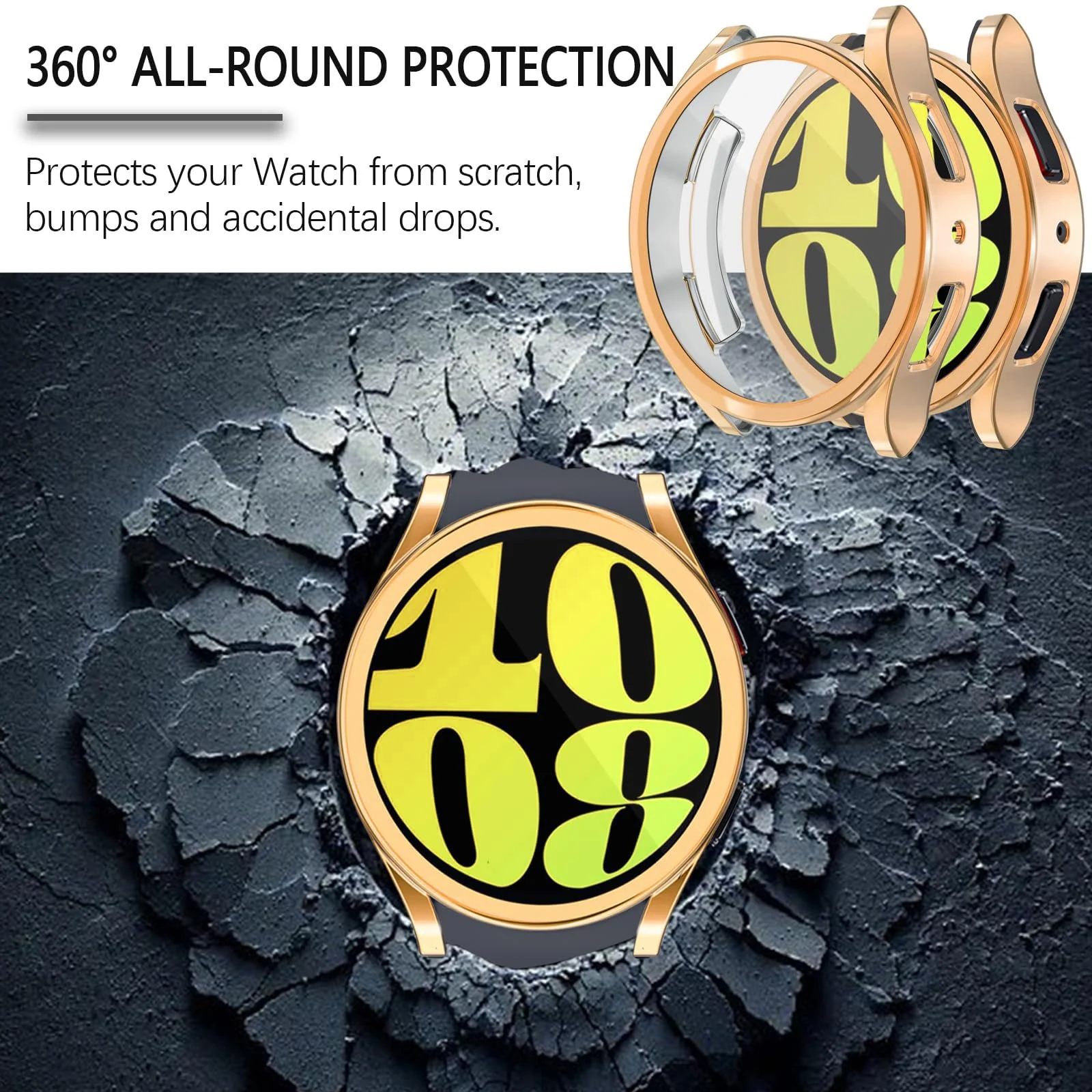 DL3 Mobilak Screen Protector Case for Samsung Galaxy Watch 6 44mm, Flexible TPU Cover Shockproof Protective Case Plated Bumper Shell Galaxy Watch 6 44mm - Rose Gold