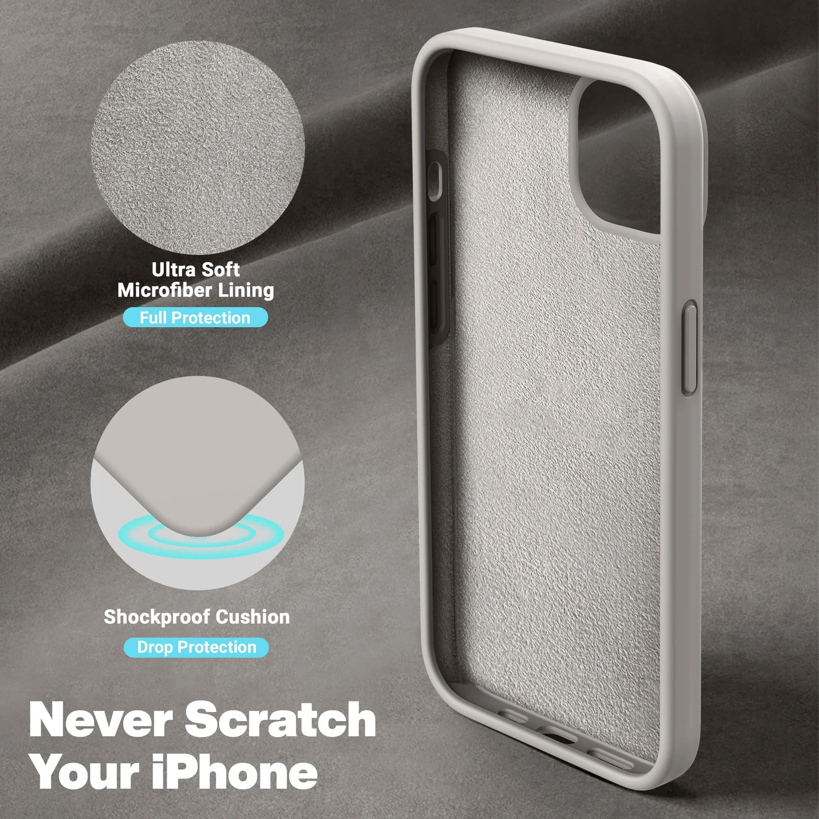DL3 Mobilak Liquid Silicone Protective Case with Soft Microfiber Lining for iPhone 14 (6.1 Inch) - Stone