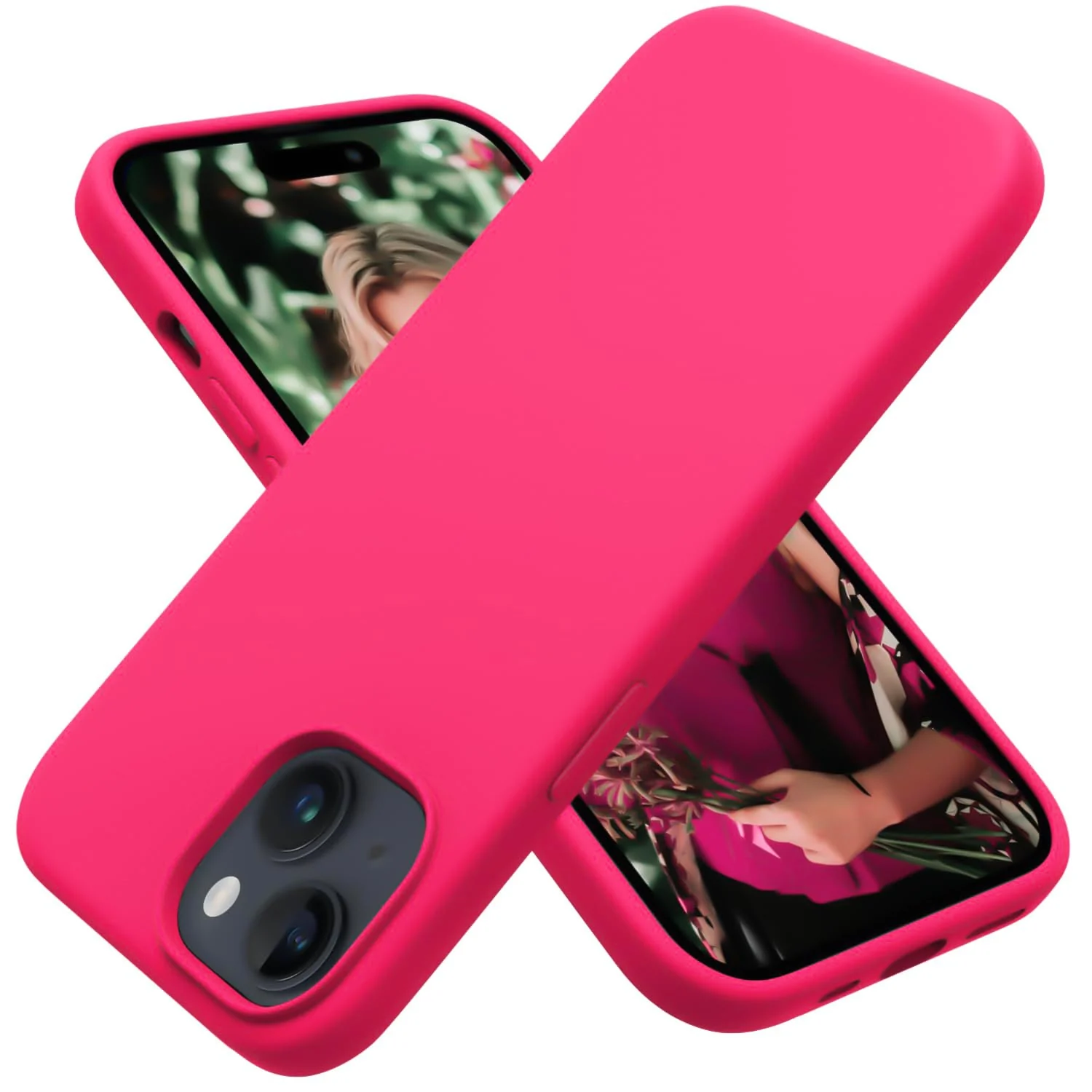 DL3 Mobilak Liquid Silicone Protective Case for iPhone 14 (6.1 Inch) with Camera Protection and Microfiber Lining - Neon Pink