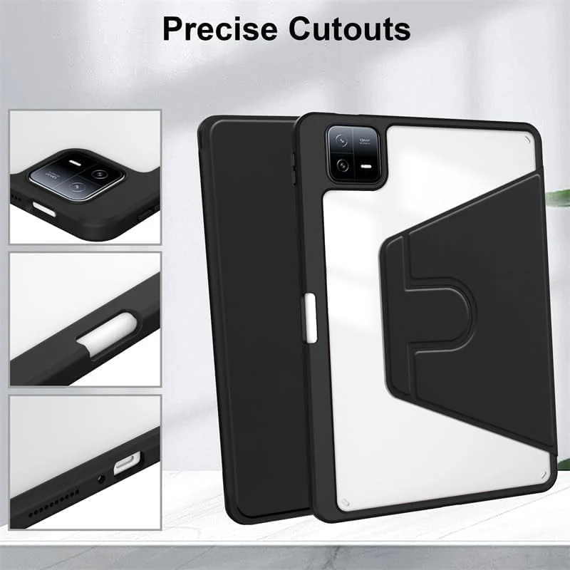 "DL3 Mobilak Case for Xiaomi Pad 6S Pro(for Xiaomi Pad 6S Pro 12.4"") Rotation Multi-angle Stand Slim Cover PU leather + Transparent Acrylic with Pen Holder Auto Wake/Sleep - Black"