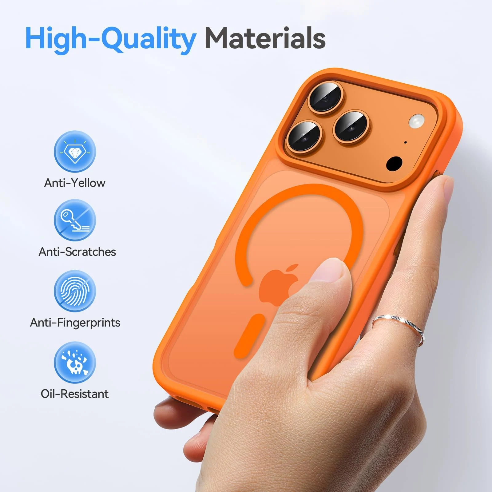 DL3 Mobilak Matte MagSafe-Compatible Magnetic Case for iPhone 17 Pro Max with Camera Protection and Magnetic Car-Mount Support - Orange