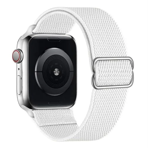 Stretchy Solo Loop Compatible with Apple Watch Ultra Band 44MM 40MM 41MM 45MM 46MM 38MM 49MM 42MM, Soft Nylon Sport Strap for iWatch Series 10 9 8 7 6 5 4 SE (42MM/44MM/45MM/49MM, A.White)