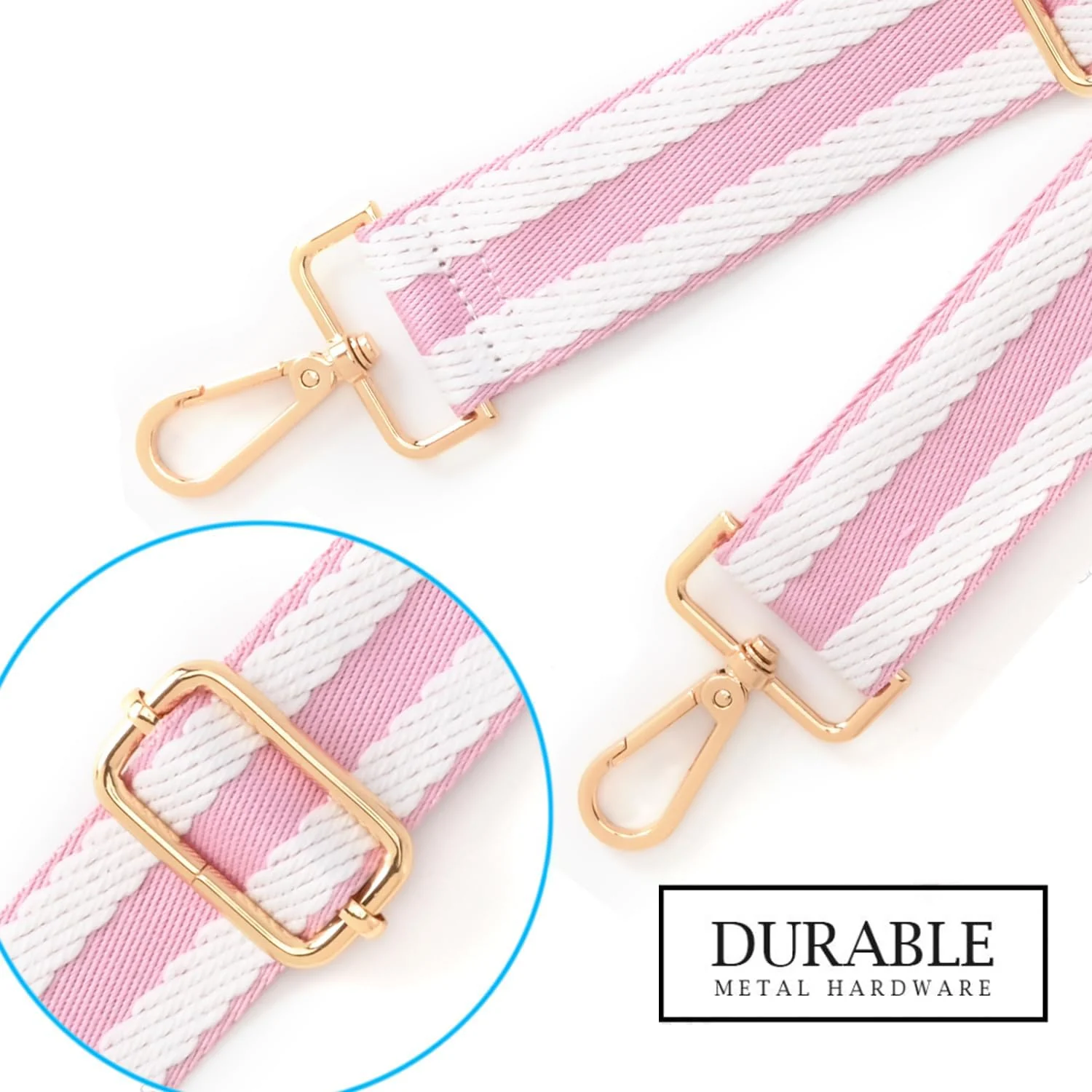 DL3 Mobilak Adjustable Wide Crossbody Bag Strap for Women, Replacement Shoulder Strap for Handbags, Totes & Purses with Elegant Embroidered Pattern and Metal Hooks - Pink White