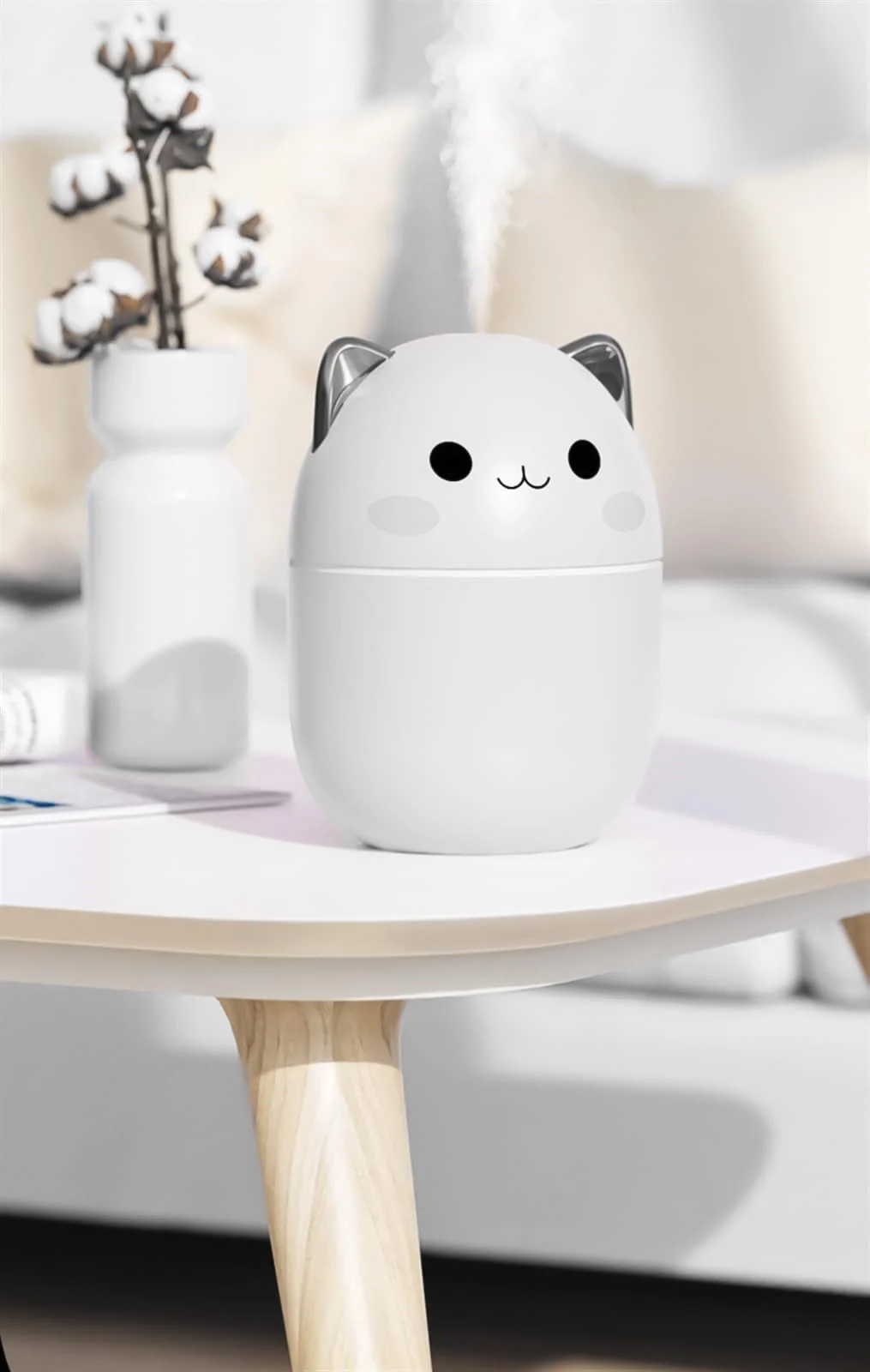 MOBIGON Wood Cool Mist Ultrasonic Humidifier for Room Moisture, Aroma Diffuser for Home, 250ml Essential Oil Diffuser with 7 Colorful Night Light, Auto Shut-Off, Home, Office, car - White