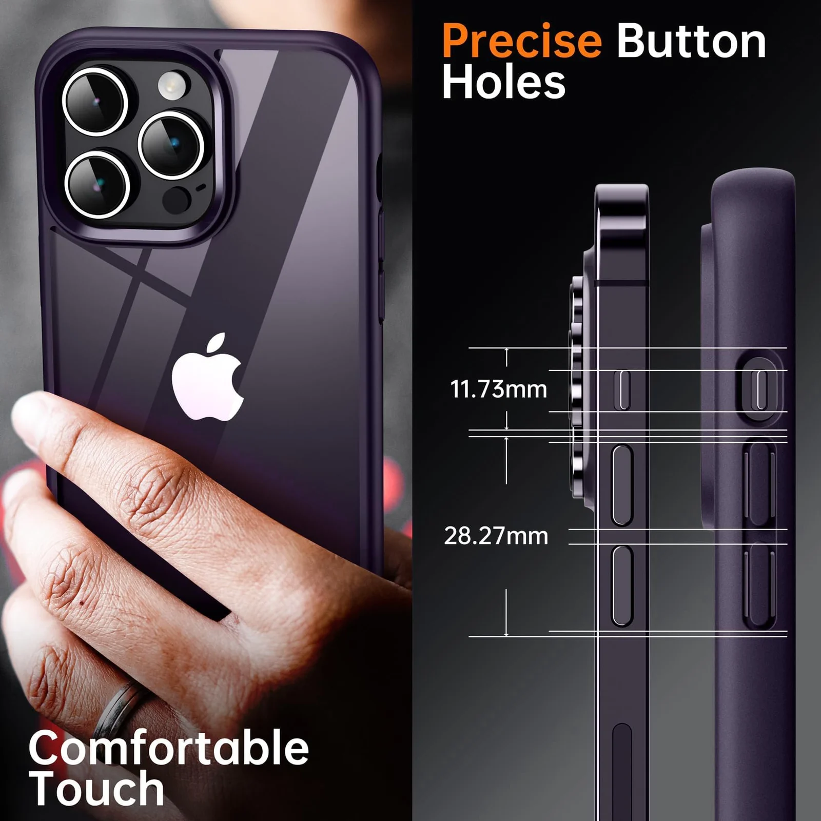 DL3 Mobilak Clear PC and TPU Protective Case for iPhone 15 Pro with Military-Grade Protection and Anti-Yellowing Design - Purple