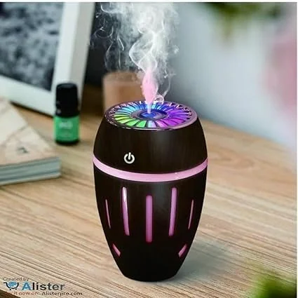 Mobigon Wood Cool Mist Ultrasonic Humidifier for Room Moisture, Aroma Diffuser for Home, 300ml Essential Oil Diffuser with 7 Colorful Night Light, Auto Shut-Off, Home, Office, car - F.Dark Brown
