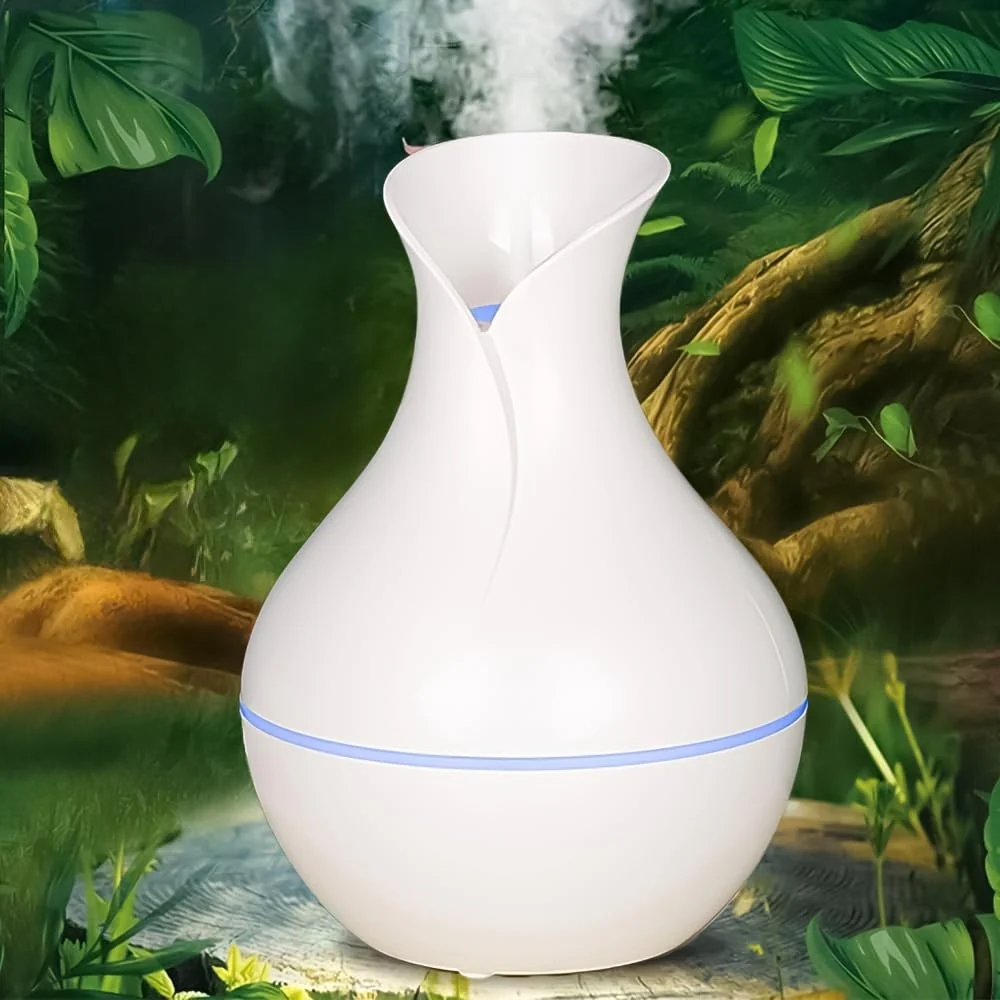Mobigon Wood Cool Mist Ultrasonic Humidifier for Room Moisture, Aroma Diffuser for Home, 200ml Essential Oil Diffuser with 7 Colorful Night Light, Auto Shut-Off, Home, Office, car - D.White