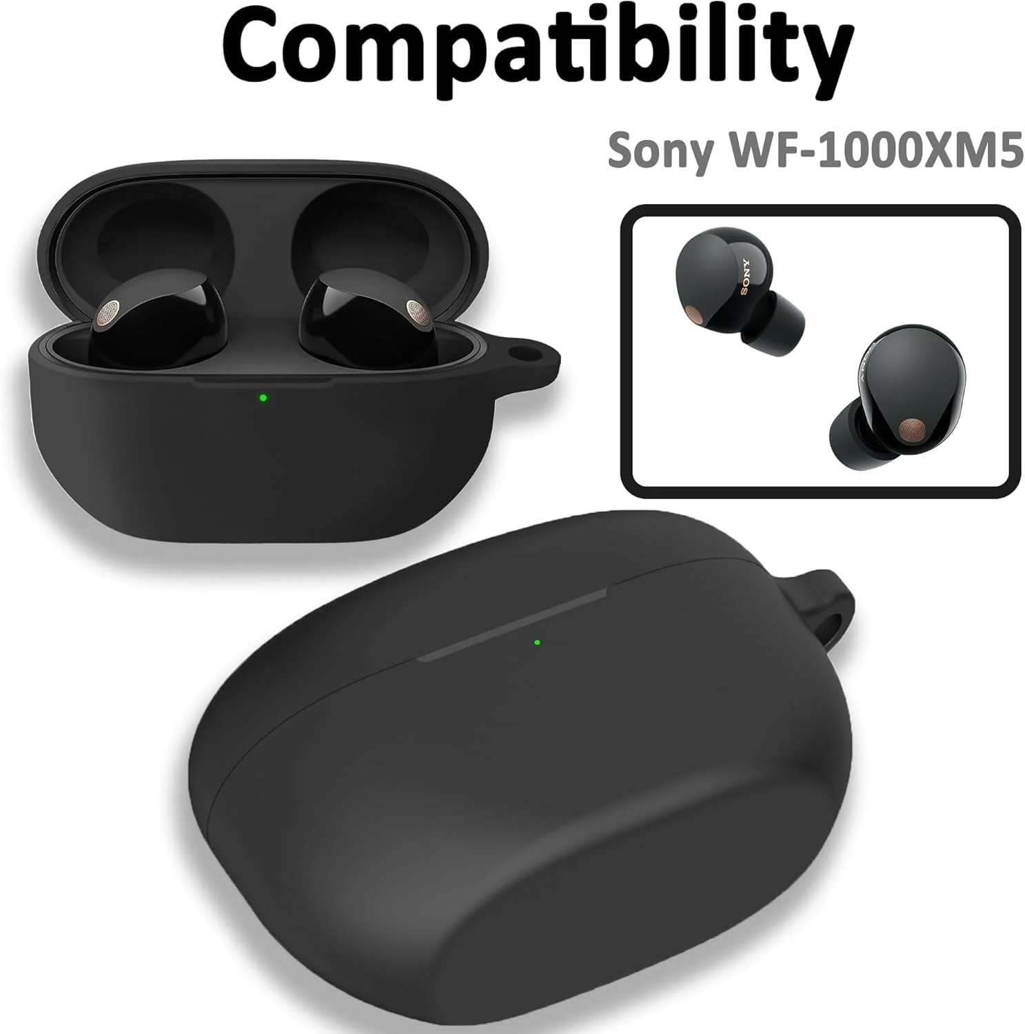 DL3 Mobilak Silicone Cover Case Compatible with Sony WF-1000XM5 Portable Protective Case Cover With Keychain For Sony WF-1000XM5 - Black