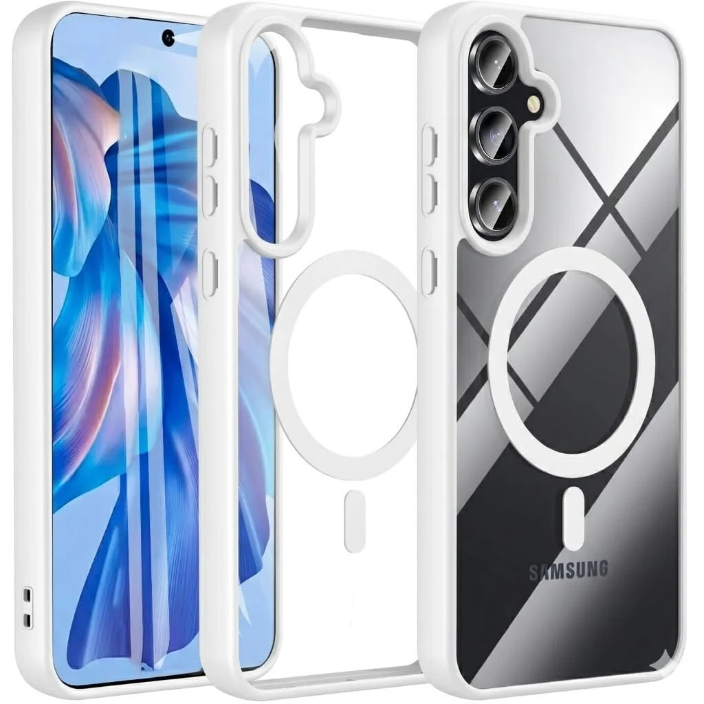 DL3 Mobilak Clear MagSafe-Compatible Magnetic Case for Samsung Galaxy A25 5G with Camera Protection and Magnetic Car-Mount Support - White