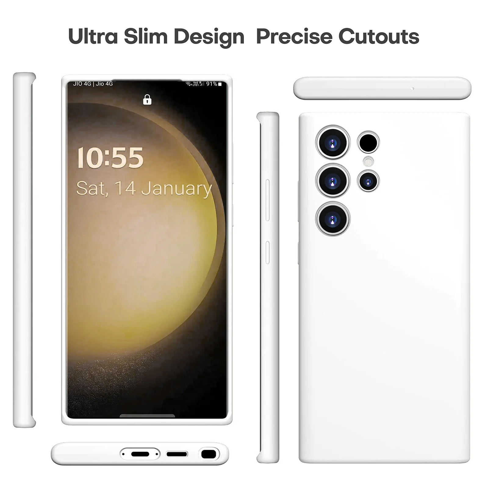 DL3 Mobilak Silicone Protective Case for Samsung Galaxy S24 Ultra, Shock-absorbing protection, Built-in kickstand, Integrated ring holder - White