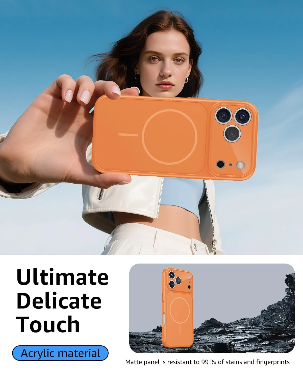 DL3 Mobilak Case for iPhone 17 Pro, Converter Design Cover, Compatible With MagSafe, Case with Glass Camera Panel, Built-in Camera Guard, Slim Shockproof Cover - Orange