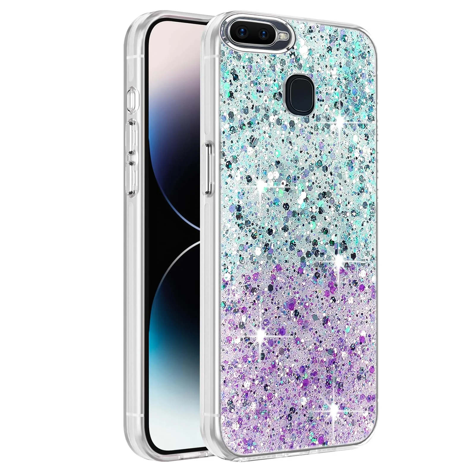 DL3 Mobilak Glitter Rhinestone Protective Case for OPPO F9 / F9 Pro / A5 / A5S / A12 / A7 with Shockproof Design - Green Purple