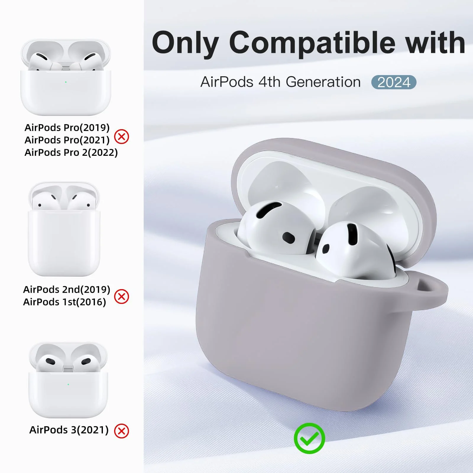 DL3 Mobilak Compatible with AirPods 4 Case (2024), Soft Silicone Full Protective Case Cover with Keychain, For Apple AirPods 4th Generation for Women Men - Stone