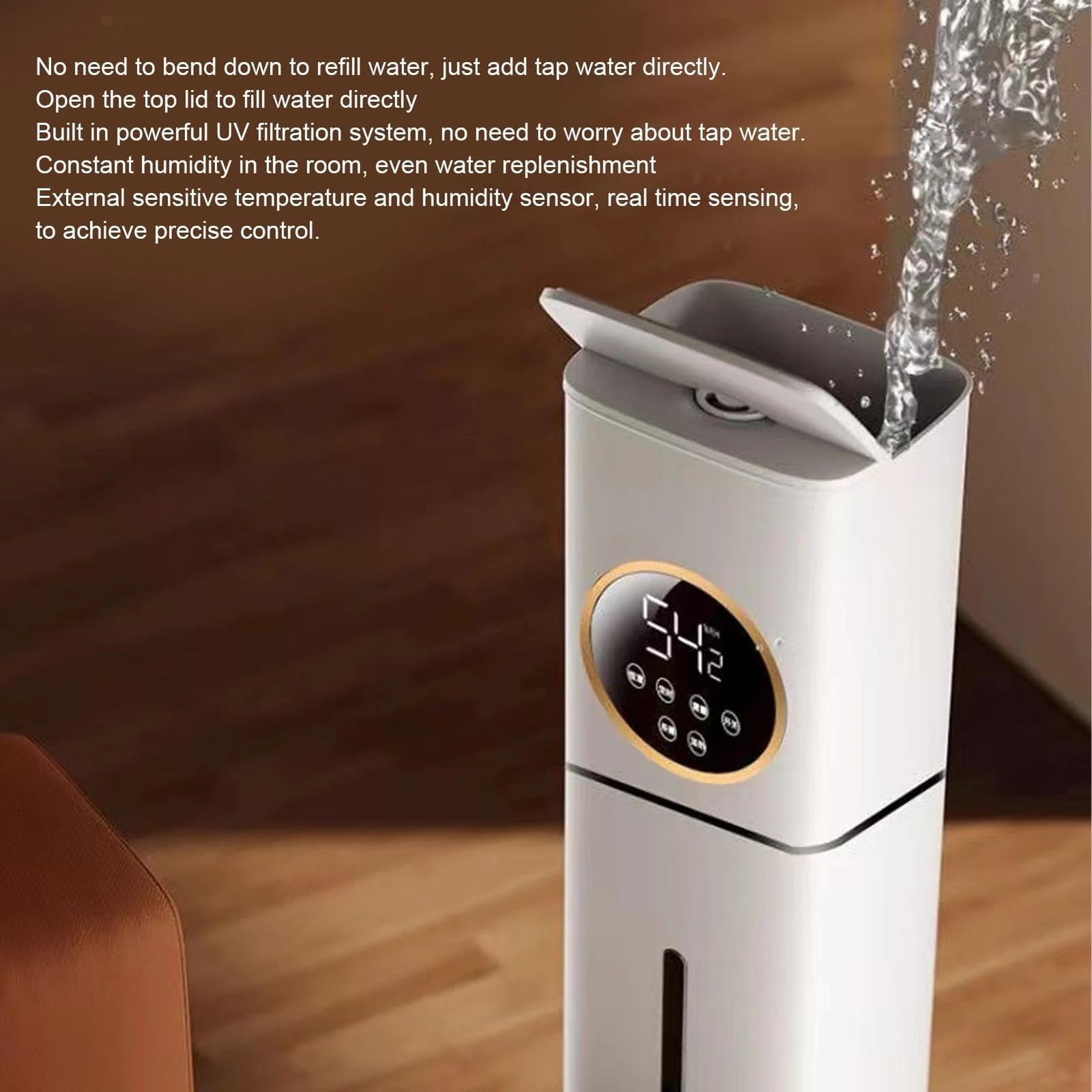 Mobigon Humidifiers for Bedroom Large Room - 8L Air Humidifier with Essential Oil Diffuser, Top Fill Cool Mist for Home Bedroom Baby Nursery Whole House Office Plant - A. White Gold