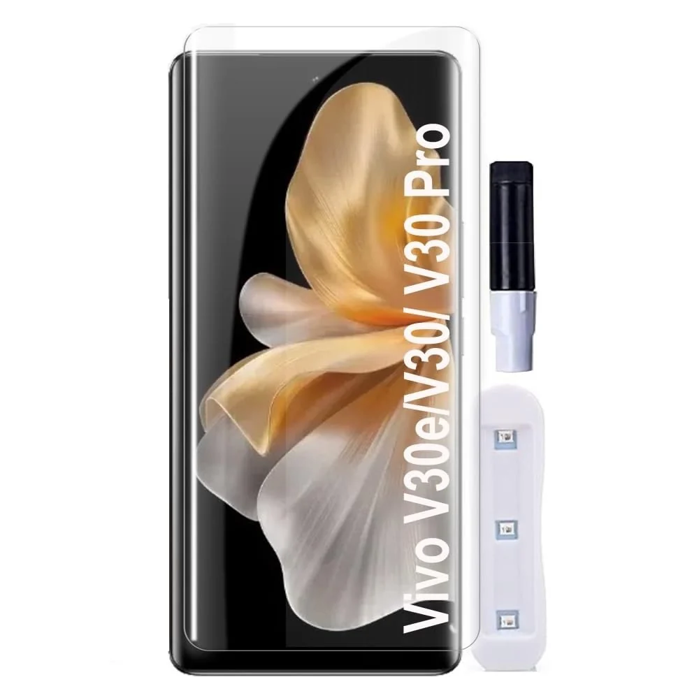 DL3 MOBILAK Full Glass Screen Protector For Vivo V30 / V30 Pro 5G UV Tempered Glass Full Glue Cover Screen Protector For Fingerprint Unlock Screen Glass Film