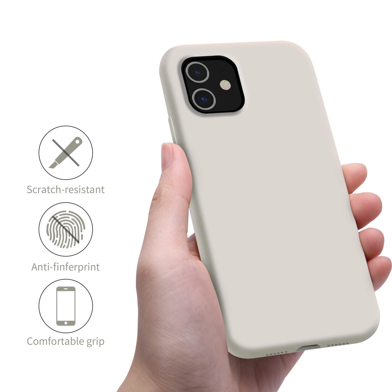 DL3 Mobilak Liquid Silicone Protective Case for iPhone 11 (6.1 Inch) with Camera Protection and Microfiber Lining - Stone