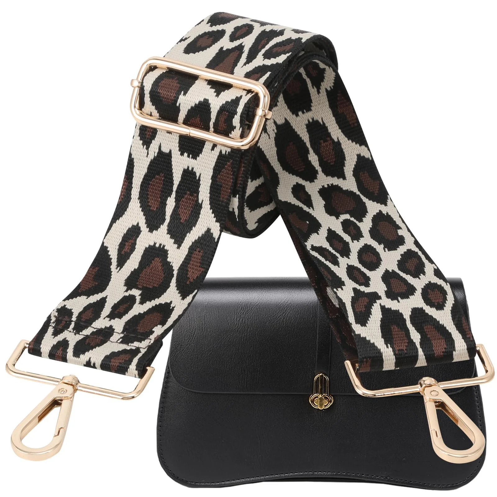 DL3 Mobilak Adjustable Wide Crossbody Bag Strap for Women, Replacement Shoulder Strap for Handbags, Totes & Purses with Elegant Embroidered Pattern and Metal Hooks - Leopard Beige