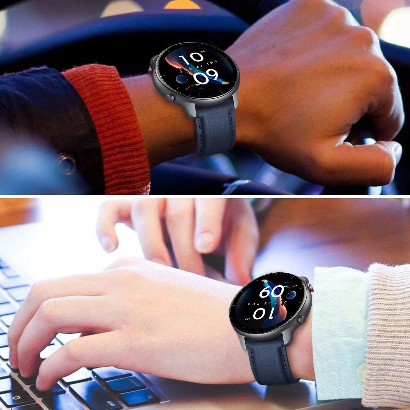 DL3 Mobilak Leather Bands 22MM Compatible with Samsung Galaxy Watch3 45mm/Galaxy 46mm/Gear S3, Leather Magnetic Buckle Design Strap Compatible with Huawei Watch GT4 GT3 46MM/GT2E/GT2 - Dark Blue