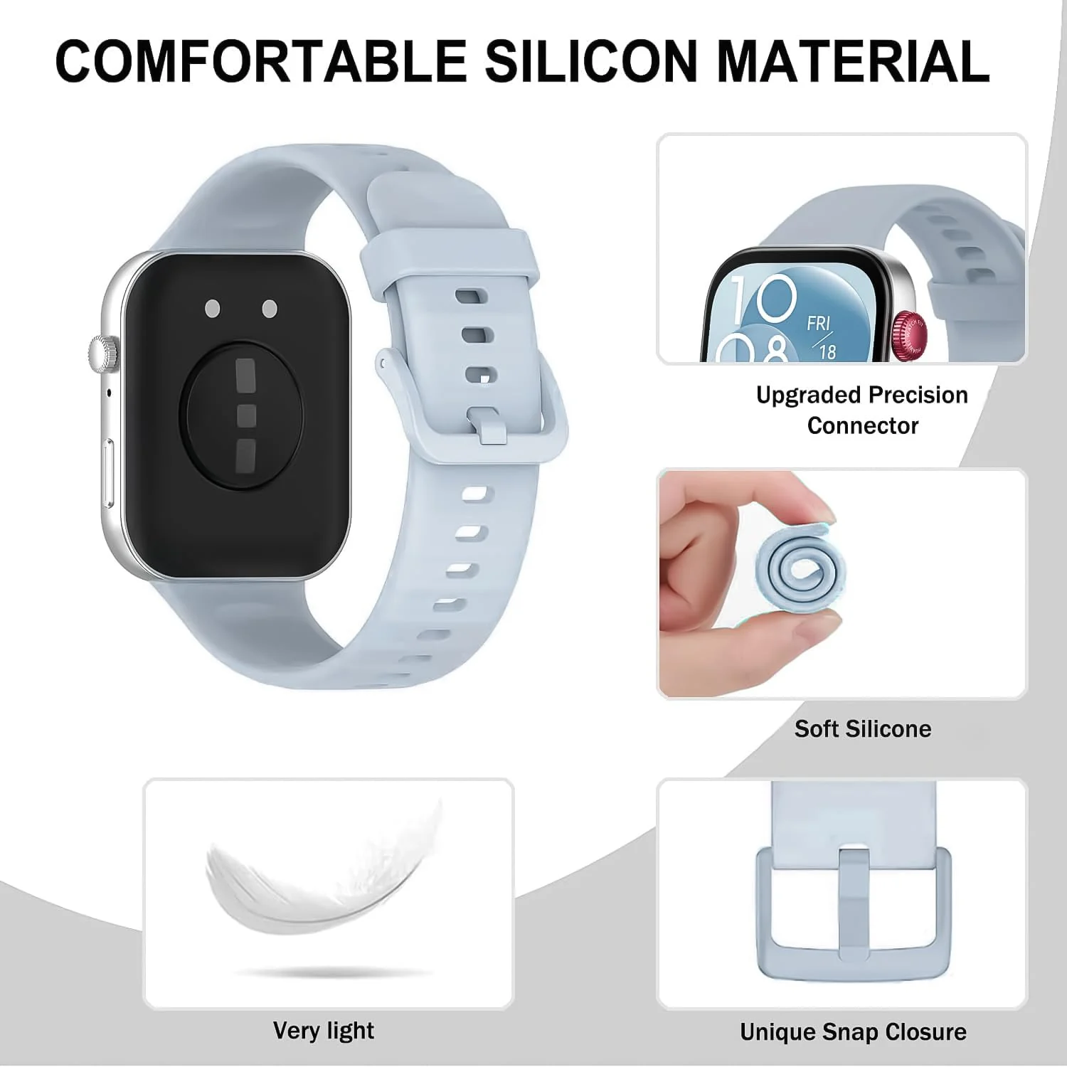 DL3 Mobilak Silicone Bracelet for Huawei Watch Fit 3/Watch Fit 4 Pro/Fit 4 Strap, Soft Silicone Sport Replacement Strap for Women/Men, Adjustable Waterproof Sports Band - Blue Gray