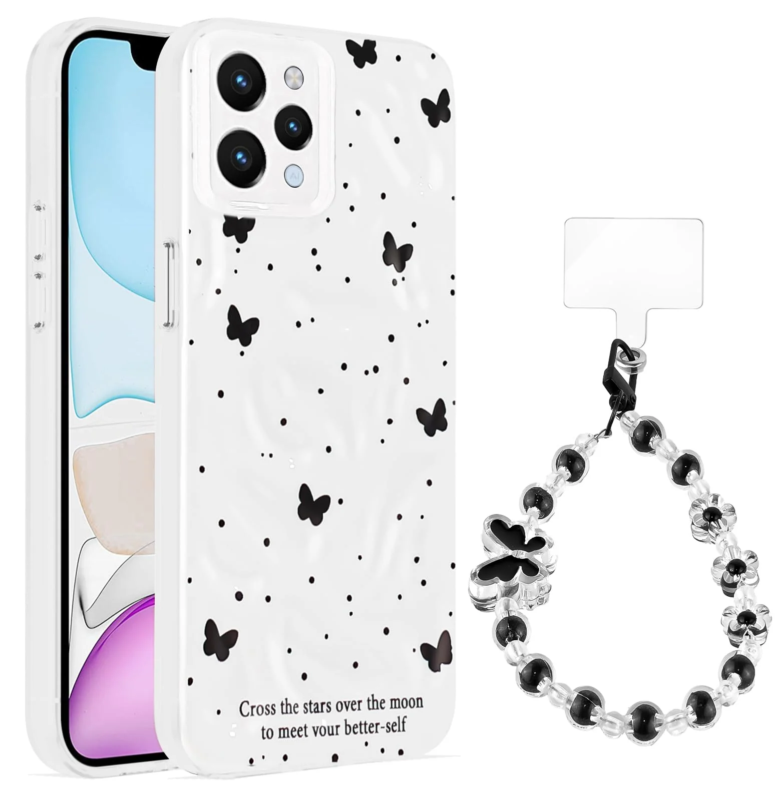 Dl3 Mobilak Case Compatible with Redmi 12 4G/5G, Cute Printed Soft TPU Phone Cover with Beaded Wrist Strap, Shockproof Camera Protection, Slim Protective Case for Women & Girls - Style 1
