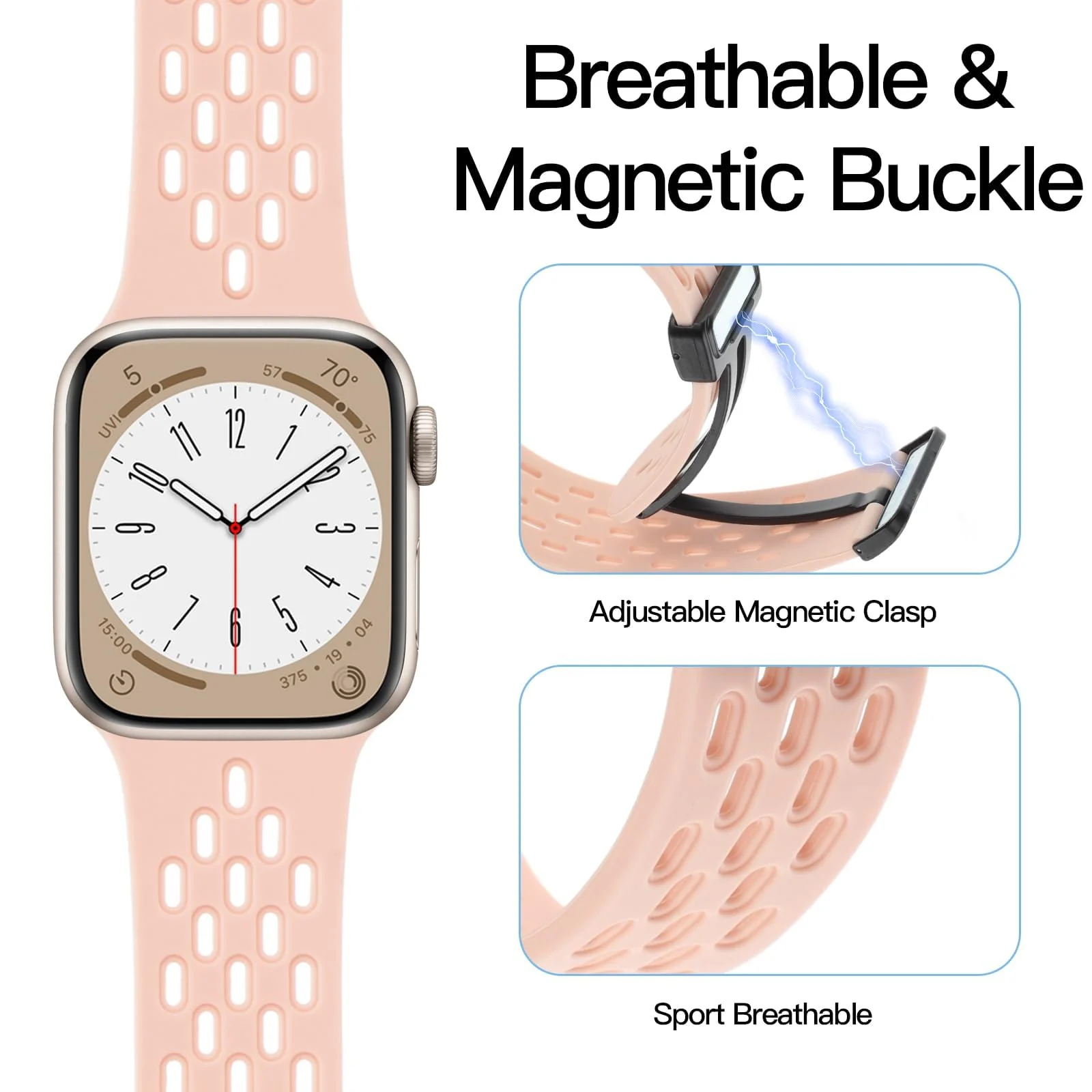 DL3 Mobilak Magnetic Bands for Apple Watch Band 41mm 40mm 38mm, for Women Men, Soft Silicone Magnetic Buckle Breathable Sport Watch Strap for iWatch Series SE 8 7 6 5 4 3 2 1 - Pink