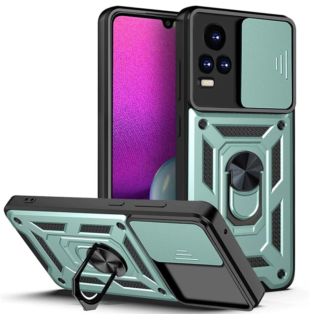 DL3 Mobilak Military-Grade Protective Case with Sliding Camera Cover, Metal Ring Kickstand and Magnetic Car-Mount Support for vivo V21E 4G / vivo Y73 2021 - Green